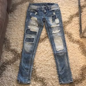MISS ME acid wash skinny jeans with patches